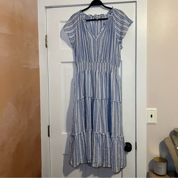 #64 RAILS AMELLIA STRIPED LINEN-BLEND MIDI DRESS $258 - Picture 1 of 7